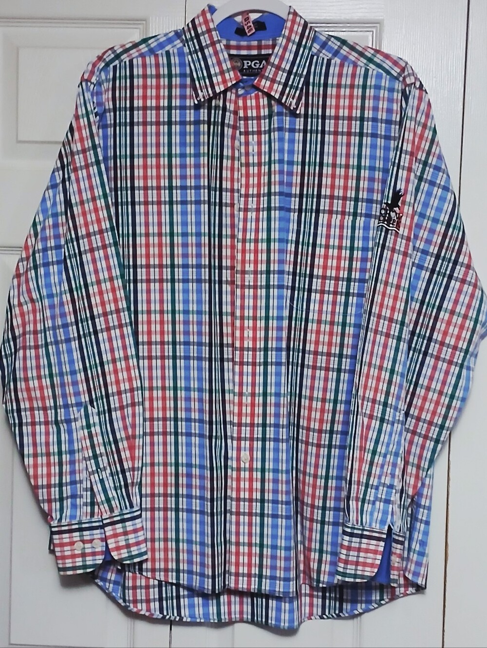 AHEAD PGA Authentic Mens Large Button Down Shirt 100% Cotton Plaid Striped PW27